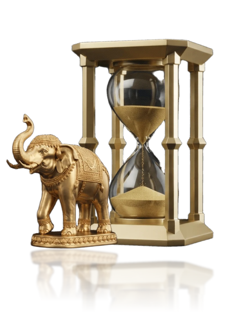Golden Thai elephant and hourglass